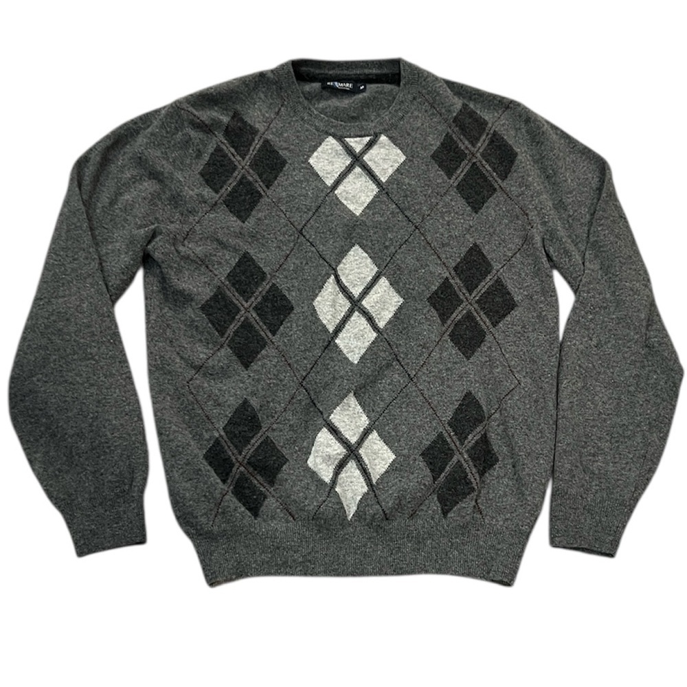Re del mare made in Italy gray argyle crewneck wool cashmere sweater Medium